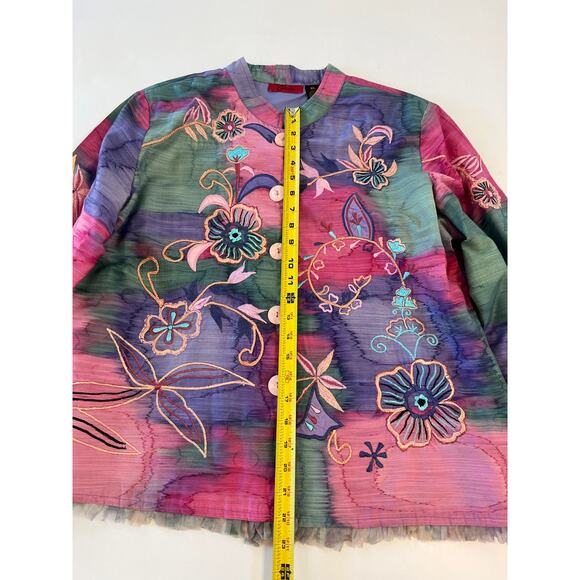 Carina Floral Embroidered Button Down Jacket Womens XL Fairy Cottagecore Rainbow - Picture 4 of 16